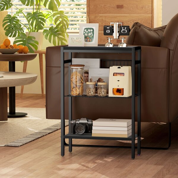 HOMCOM Steel Bedside Table, Sturdy Three Shelf Industrial Side Table with Adjustable Feet, 62.5H x 43W x 18Dcm, Maximum load 12kg, Black Aosom UK