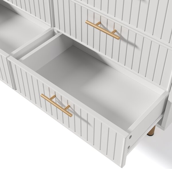 Modern Sideboard Storage Cabinet with 6-Drawer Chest, Adjustable Metal Leg and Decorative Handles, for Living Room, 120x40x75.5 cm, White Aosom UK