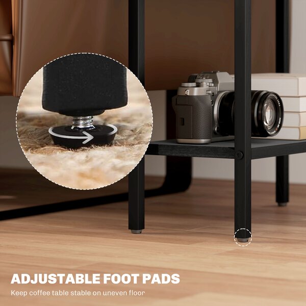 HOMCOM Steel Bedside Table, Sturdy Three Shelf Industrial Side Table with Adjustable Feet, 62.5H x 43W x 18Dcm, Maximum load 12kg, Black Aosom UK