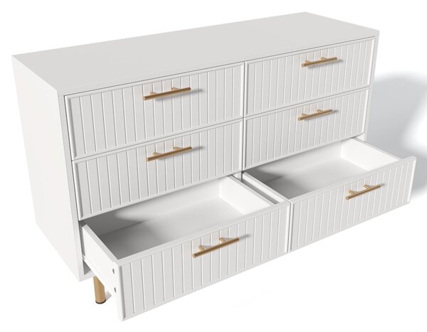 Modern Sideboard Storage Cabinet with 6-Drawer Chest, Adjustable Metal Leg and Decorative Handles, for Living Room, 120x40x75.5 cm, White Aosom UK