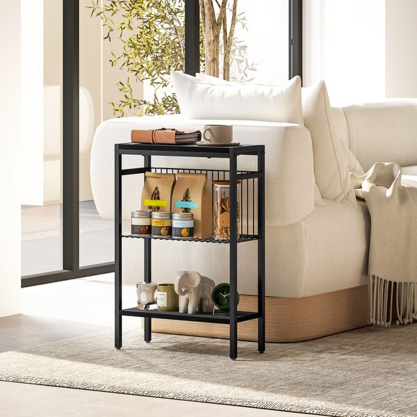 HOMCOM Steel Bedside Table, Sturdy Three Shelf Industrial Side Table with Adjustable Feet, 62.5H x 43W x 18Dcm, Maximum load 12kg, Black Aosom UK
