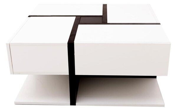 White Coffee Table with 4 Drawers and Bottom Open Storage Space, Living Room Table with Unique Pattern for Sofa Side, 78x78x36 cm, White Aosom.UK