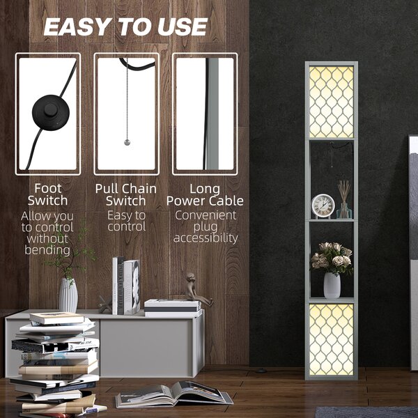 HOMCOM Floor Lamp with Shelves, Dual Light, Modern Tall Standing Lamps, with Pull Chain Switch (Bulb not Included), Light Grey Aosom UK