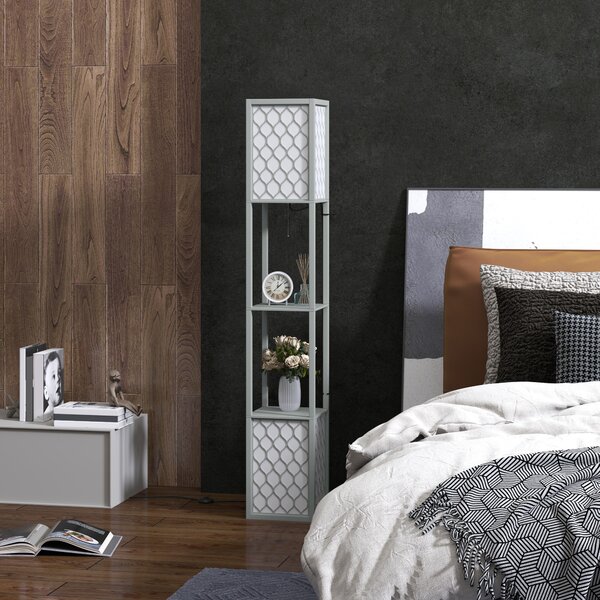 HOMCOM Floor Lamp with Shelves, Dual Light, Modern Tall Standing Lamps, with Pull Chain Switch (Bulb not Included), Light Grey Aosom UK