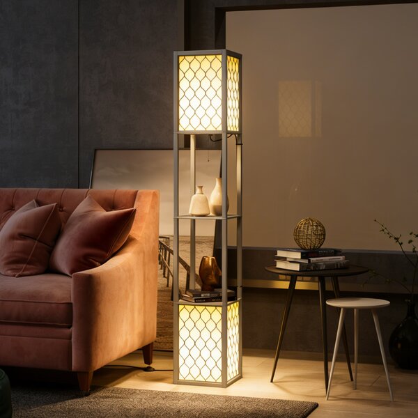HOMCOM Floor Lamp with Shelves, Dual Light, Modern Tall Standing Lamps, with Pull Chain Switch (Bulb not Included), Light Grey Aosom UK