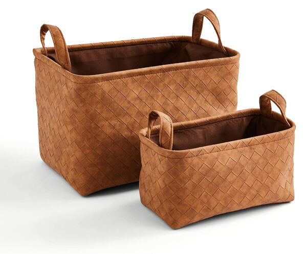 Artisan Faux Leather Baskets Set of 2 Brown