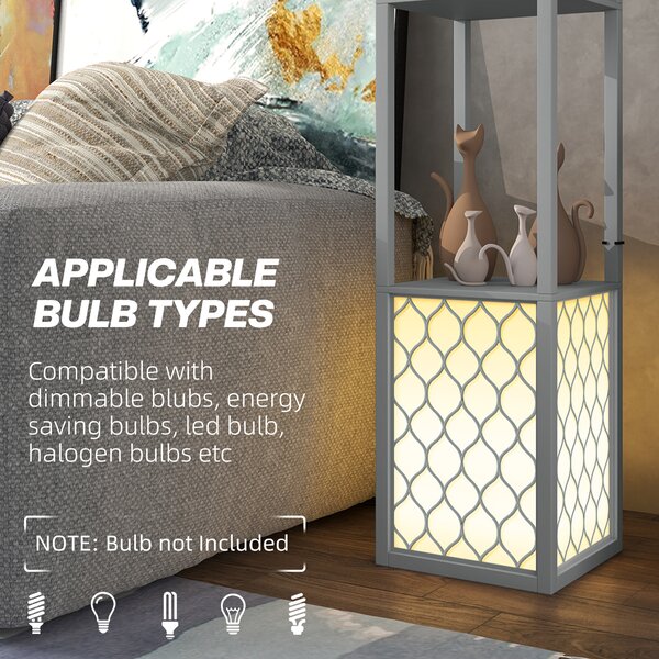 HOMCOM Floor Lamp with Shelves, Dual Light, Modern Tall Standing Lamps, with Pull Chain Switch (Bulb not Included), Light Grey Aosom UK