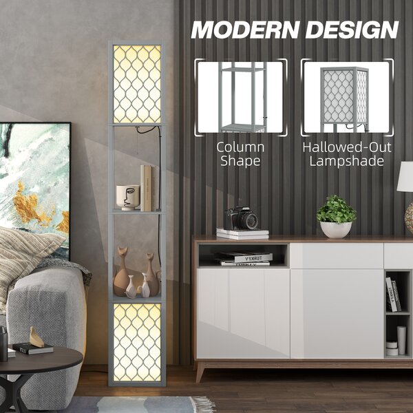 HOMCOM Floor Lamp with Shelves, Dual Light, Modern Tall Standing Lamps, with Pull Chain Switch (Bulb not Included), Light Grey Aosom UK