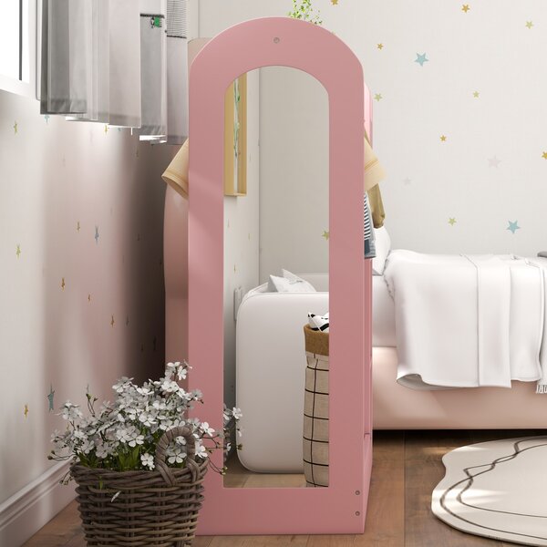 AIYAPLAY Kids Clothes Rail with Storage Shelf, Boxes, Mirror for Bedroom, Nursery, Pink Aosom UK