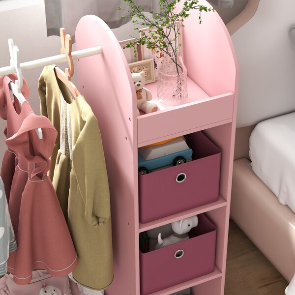 AIYAPLAY Kids Clothes Rail with Storage Shelf, Boxes, Mirror for Bedroom, Nursery, Pink Aosom UK