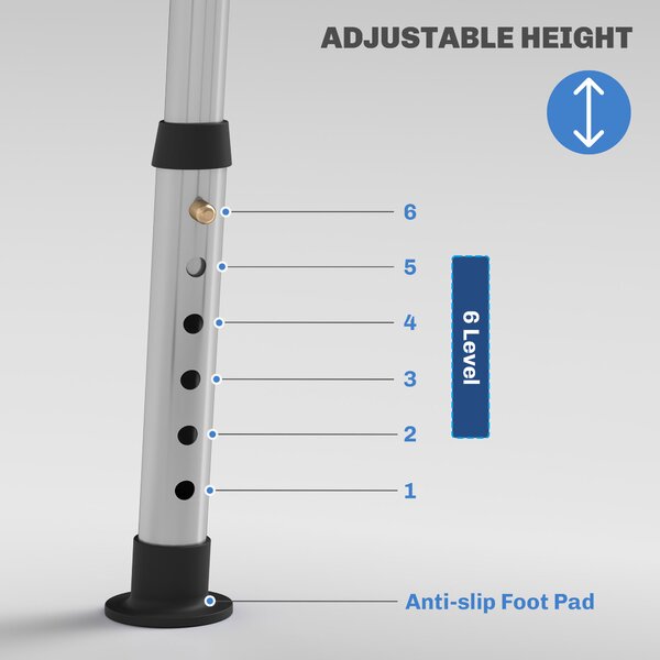 HOMCOM Shower Stool with Backrest, Height Adjustable Shower Chair with Anti-slip Foot Pads, Shower Head Holder, Light Blue Aosom UK