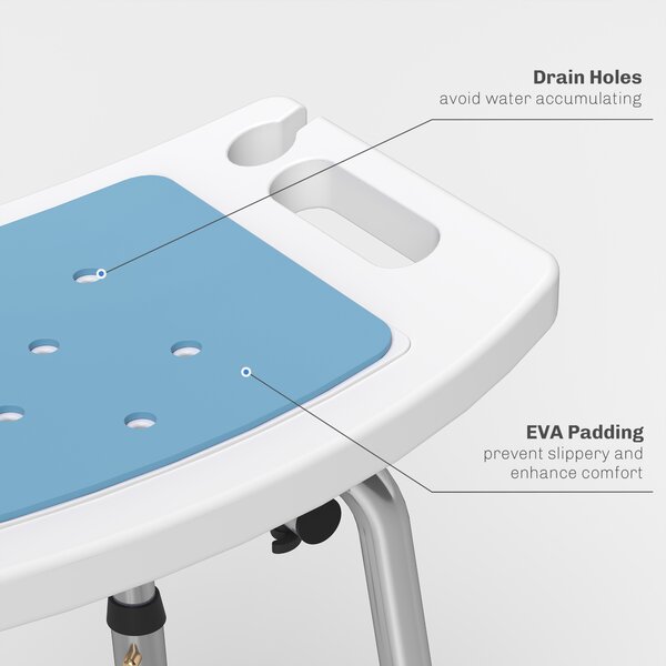 HOMCOM Shower Stool with Backrest, Height Adjustable Shower Chair with Anti-slip Foot Pads, Shower Head Holder, Light Blue Aosom UK