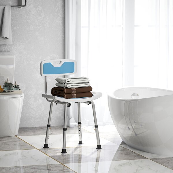 HOMCOM Shower Stool with Backrest, Height Adjustable Shower Chair with Anti-slip Foot Pads, Shower Head Holder, Light Blue Aosom UK