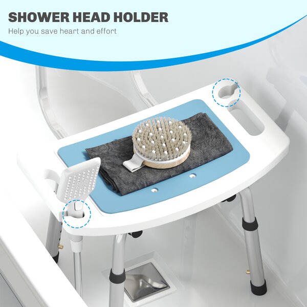 HOMCOM Shower Stool with Backrest, Height Adjustable Shower Chair with Anti-slip Foot Pads, Shower Head Holder, Light Blue Aosom UK