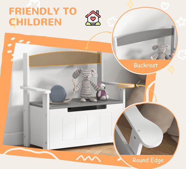 AIYAPLAY 2-in-1 Toy Box for Kids with Lid for Bedroom, Nursery, Playroom, Grey Aosom UK