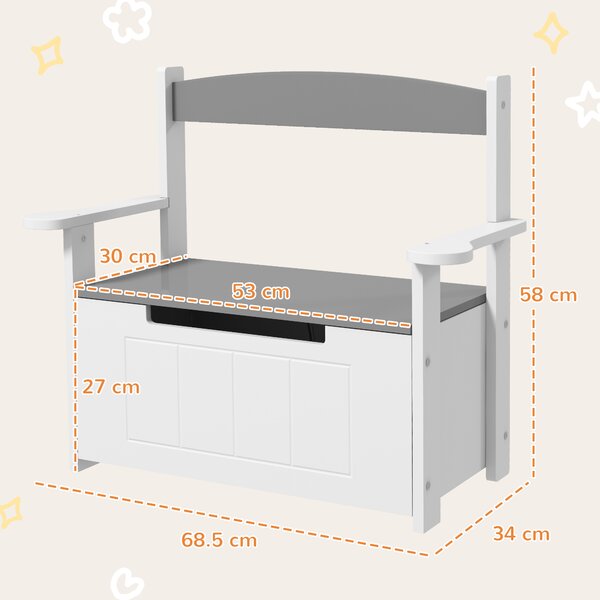 AIYAPLAY 2-in-1 Toy Box for Kids with Lid for Bedroom, Nursery, Playroom, Grey Aosom UK