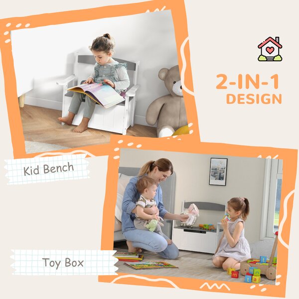 AIYAPLAY 2-in-1 Toy Box for Kids with Lid for Bedroom, Nursery, Playroom, Grey Aosom UK