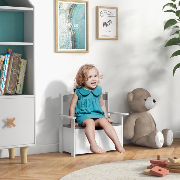AIYAPLAY 2-in-1 Toy Box for Kids with Lid for Bedroom, Nursery, Playroom, Grey Aosom UK