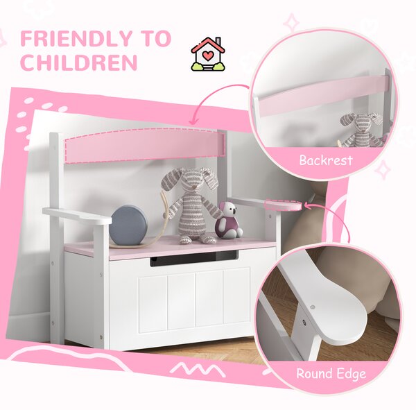 AIYAPLAY 2-in-1 Toy Box for Kids with Lid for Bedroom, Nursery, Playroom, Pink Aosom UK