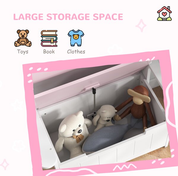 AIYAPLAY 2-in-1 Toy Box for Kids with Lid for Bedroom, Nursery, Playroom, Pink Aosom UK