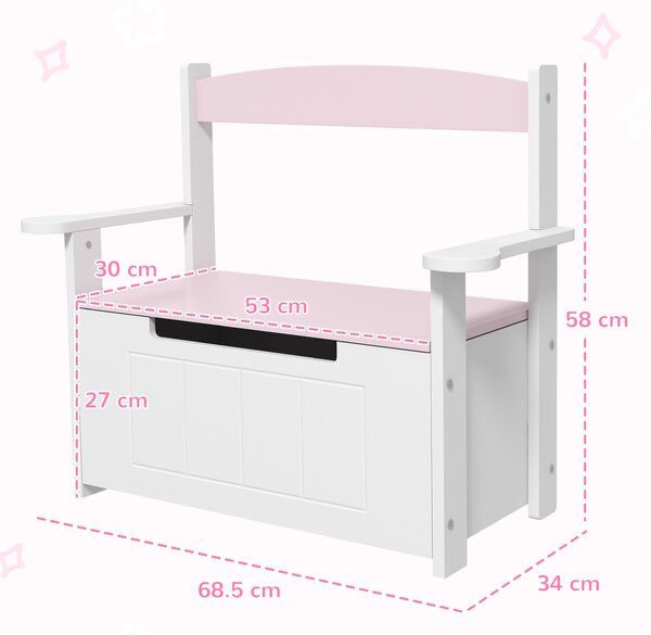 AIYAPLAY 2-in-1 Toy Box for Kids with Lid for Bedroom, Nursery, Playroom, Pink Aosom UK