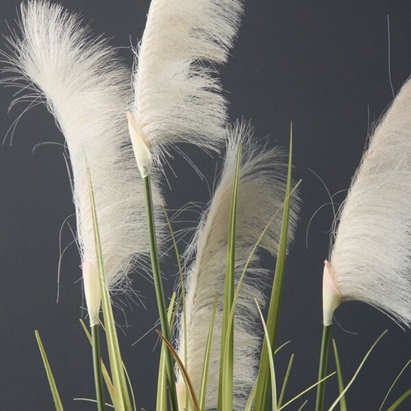 Artificial Green and Cream Pampas Grass in Woven Basket Plant Pot