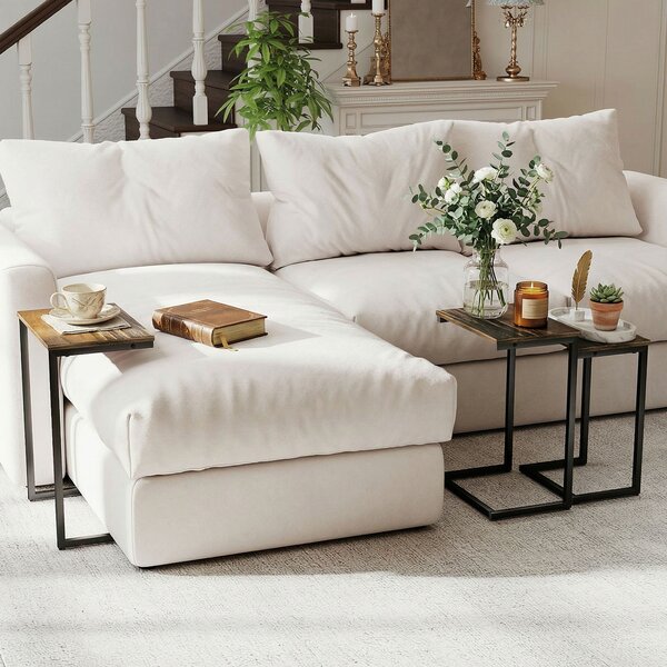 HOMCOM Nesting Side Tables Set of 3, C-Shaped Snack Side Tables with Steel Frame for Sofa Couch and Bed, Rustic Brown Aosom UK