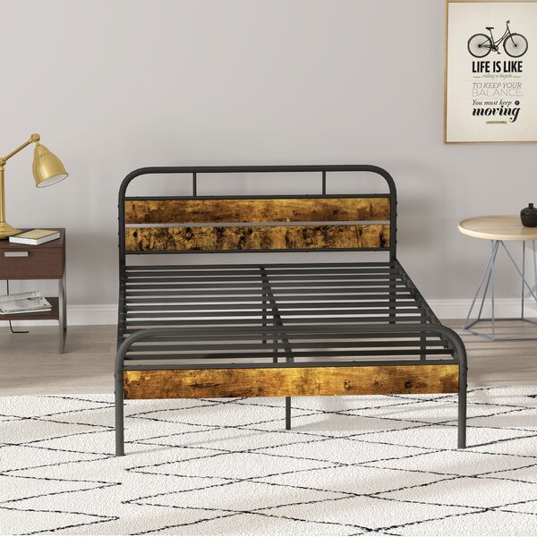HOMCOM Industrial-Style Double Bed Frame - Black/Brown Aosom UK