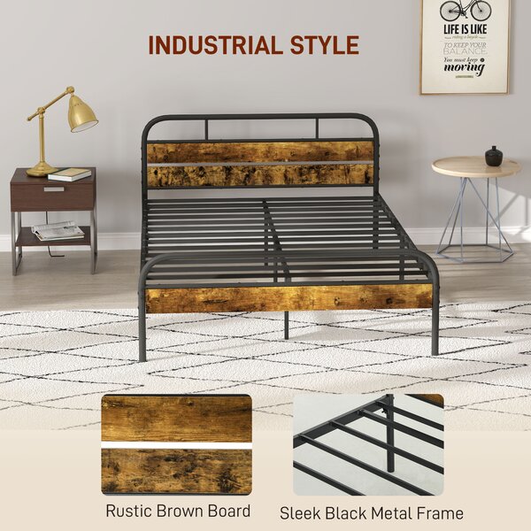 HOMCOM Industrial-Style Double Bed Frame - Black/Brown Aosom UK