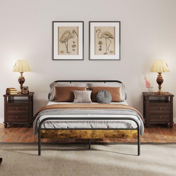 HOMCOM Industrial-Style Double Bed Frame - Black/Brown Aosom UK