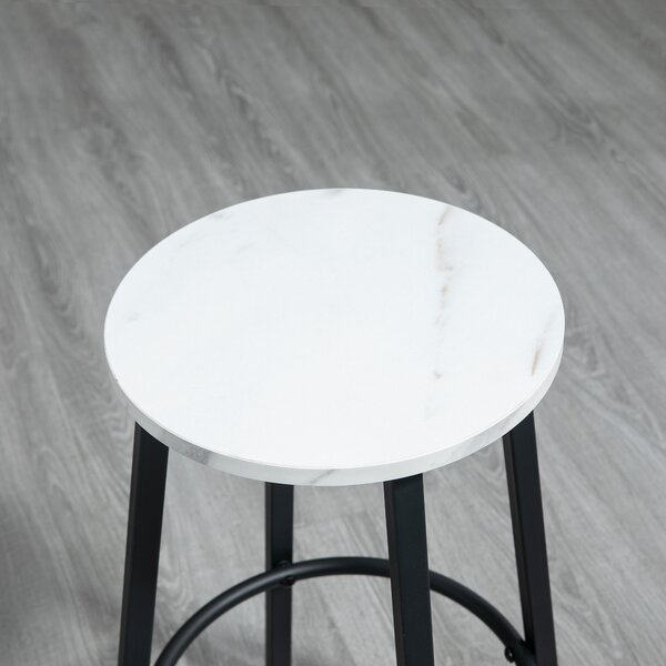 HOMCOM 3 Piece Bar Table and Stool Set for 2 with Stools Steel Frame Footrest for Kitchen Living Room Small Space White Aosom UK