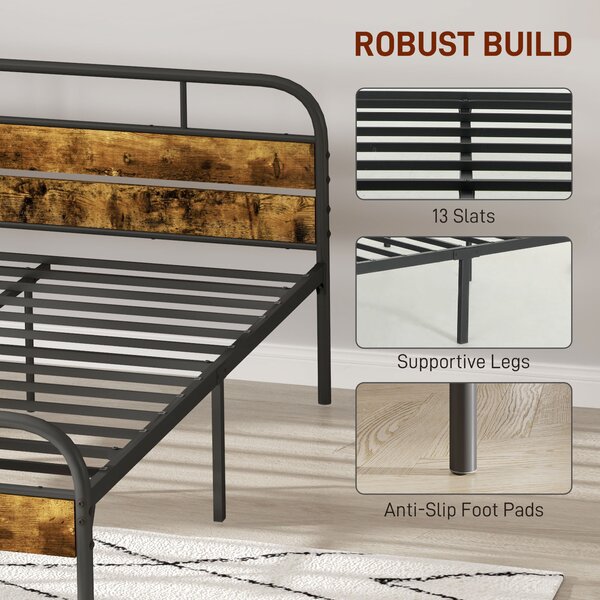 HOMCOM Industrial-Style Double Bed Frame - Black/Brown Aosom UK