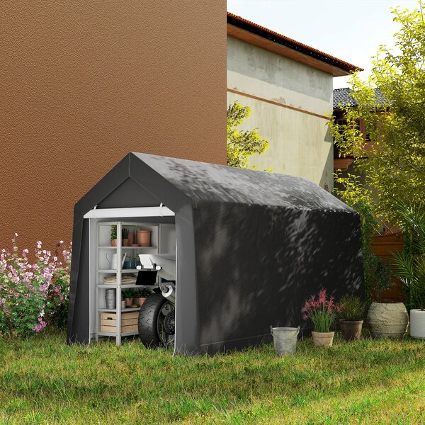 Outsunny Portable Shed, Garden Storage Shed with Window and Door for Motorcycles, Bicycles, 3.6 x 2.1m, Dark Grey Aosom UK