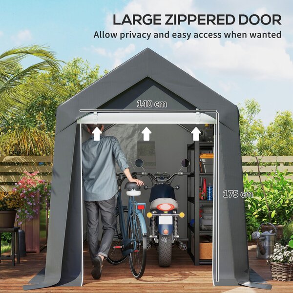 Outsunny Portable Shed, Garden Storage Shed with Window and Door for Motorcycles, Bicycles, 3.6 x 2.1m, Dark Grey Aosom UK