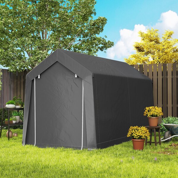 Outsunny Portable Shed, Garden Storage Shed with Window and Door for Motorcycles, Bicycles, 3.6 x 2.1m, Dark Grey Aosom UK