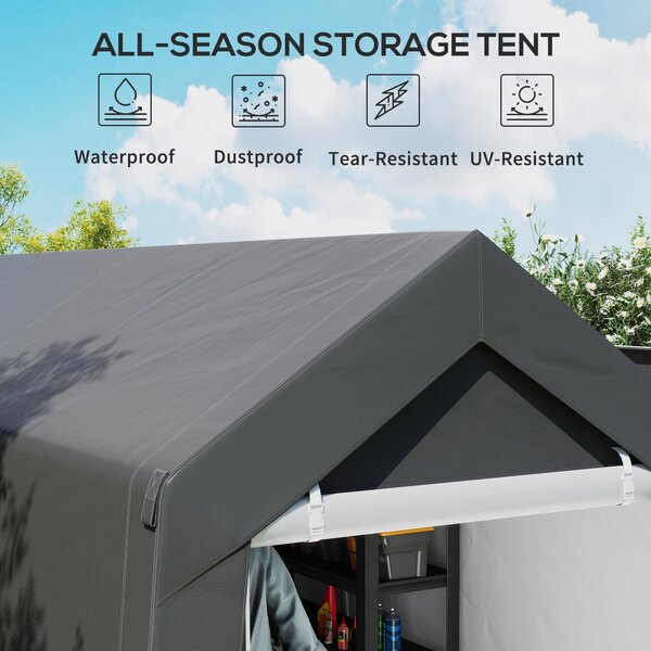 Outsunny Portable Shed, Garden Storage Shed with Window and Door for Motorcycles, Bicycles, 3.6 x 2.1m, Dark Grey Aosom UK