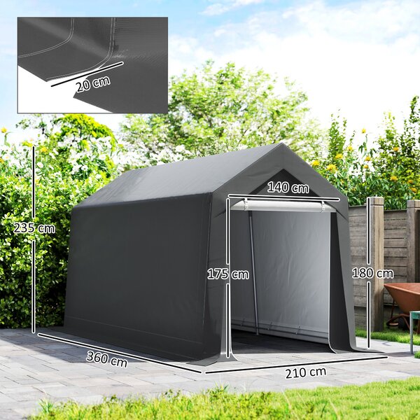 Outsunny Portable Shed, Garden Storage Shed with Window and Door for Motorcycles, Bicycles, 3.6 x 2.1m, Dark Grey Aosom UK