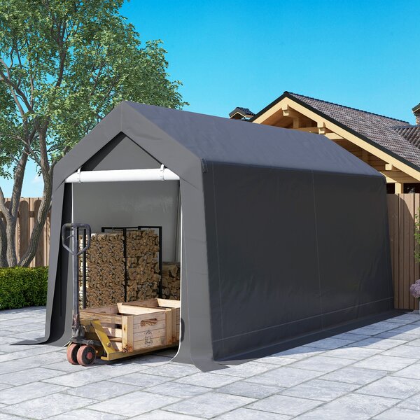 Outsunny Portable Shed, Garden Storage Shed with Window and Door for Motorcycles, Bicycles, 3.6 x 2.1m, Dark Grey Aosom UK