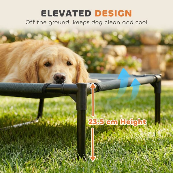 PawHut Raised Dog Bed Waterproof Elevated Pet Cot with Breathable Mesh UV Protection Canopy Grey, for XL Dogs, 122 x 92 x 108cm Aosom UK