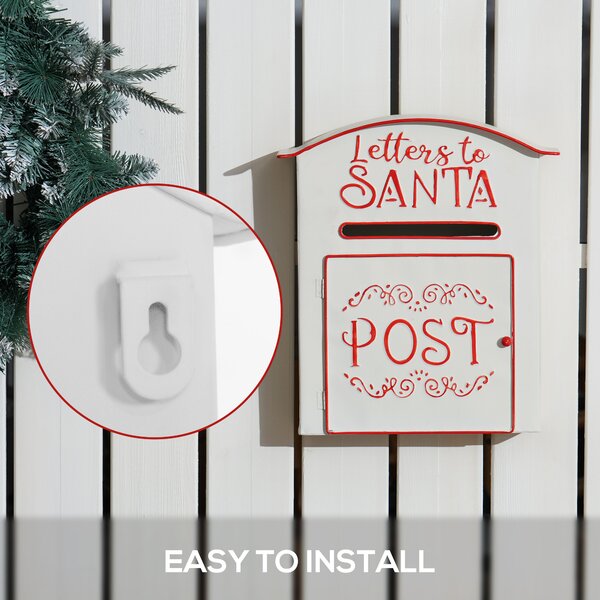 HOMCOM Christmas Post Box, Letters to Santa Mailbox, Wall Mounted Postbox, Christmas Decoration for Indoor and Outdoor, White Aosom UK