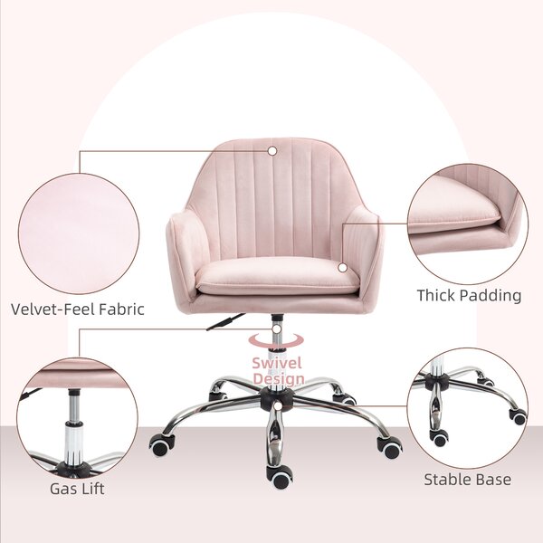 HOMCOM Velvet-Feel Tub Office Chair, with Seat Cushion - Pink Aosom UK