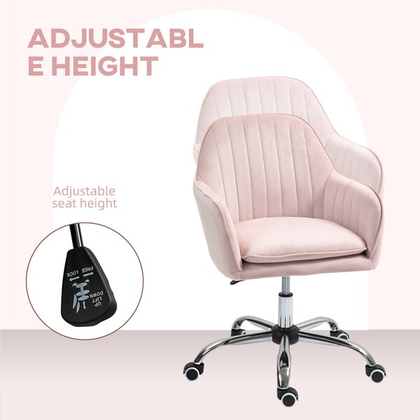 HOMCOM Velvet-Feel Tub Office Chair, with Seat Cushion - Pink Aosom UK