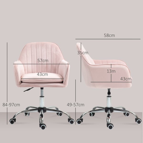 HOMCOM Velvet-Feel Tub Office Chair, with Seat Cushion - Pink Aosom UK