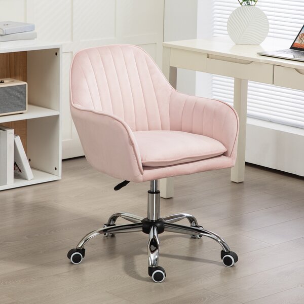 HOMCOM Velvet-Feel Tub Office Chair, with Seat Cushion - Pink Aosom UK