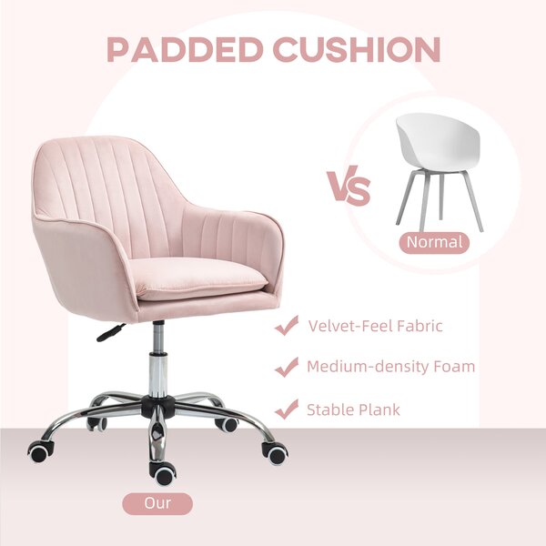 HOMCOM Velvet-Feel Tub Office Chair, with Seat Cushion - Pink Aosom UK