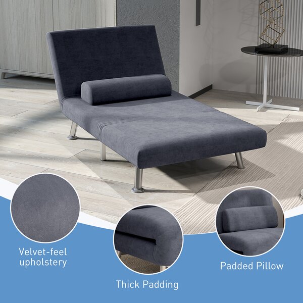 HOMCOM Single Sofa Bed, 1 Person Sleeper Foldable Lounge with Pillow, Charcoal Grey Aosom UK