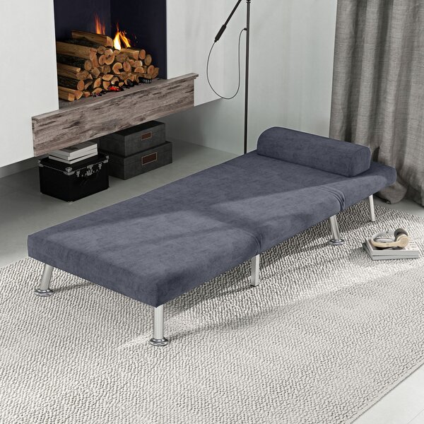 HOMCOM Single Sofa Bed, 1 Person Sleeper Foldable Lounge with Pillow, Charcoal Grey Aosom UK