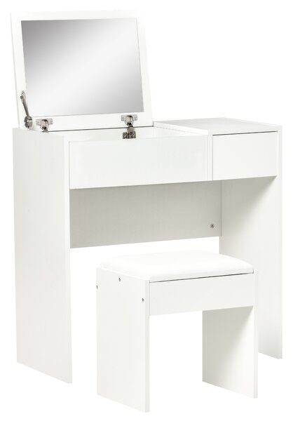 HOMCOM Makeup Desk with Drawer, Vanity Table Set with Flip-up Mirror and Cushioned Stool, White Aosom UK