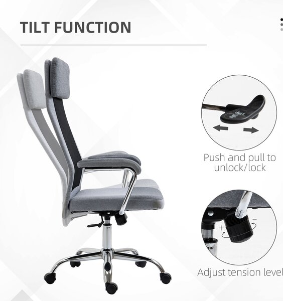 Vinsetto Linen-Feel Mesh Fabric Office Chair: High Back Swivel Desk Chair with Arms, Wheels, Grey Aosom UK