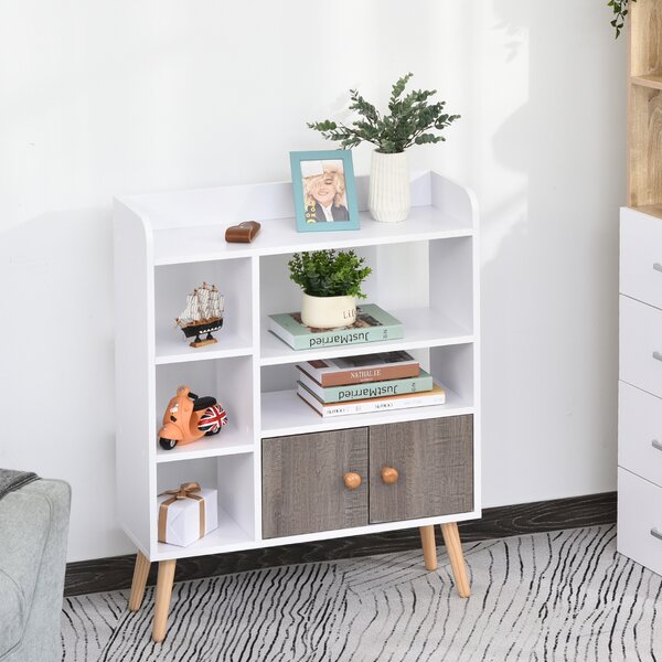 HOMCOM Modern Bookcase: Stylish Wood-Legged Display Unit for Home Office, Crisp White Aosom UK